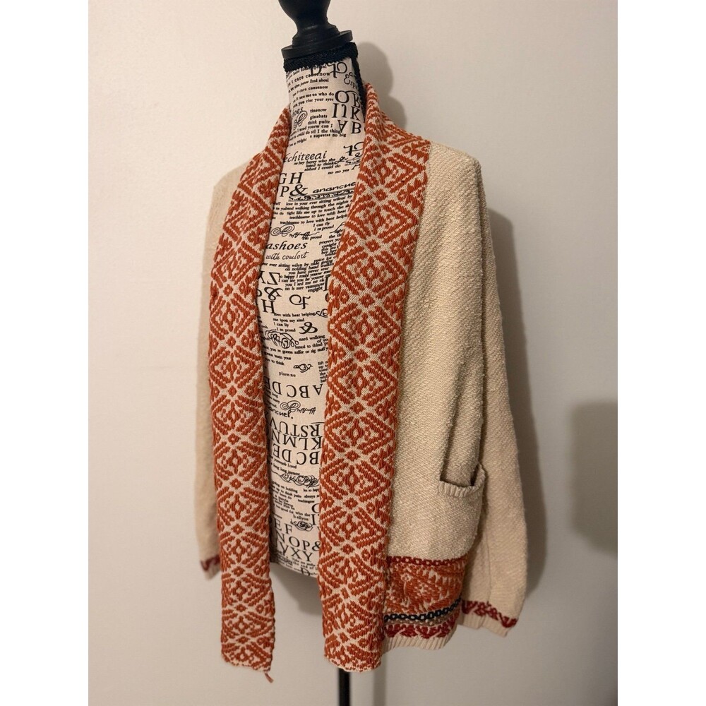 Lucky Brand Knit Open Cardigan Cream Orange Medium